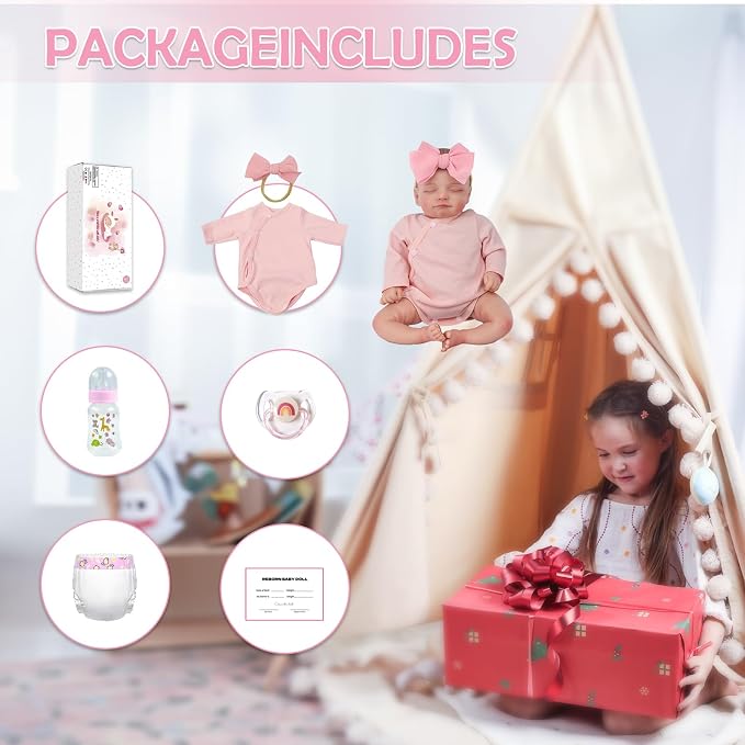 Kaydora Realistic Reborn Baby Doll Girl, 18 Inch Lifelike Newborn Doll with Soft Vinyl and Cloth Body, Real Baby Doll with Accessories, Gift for Kids Age 3+