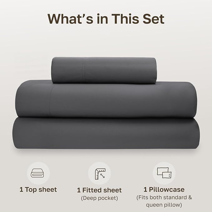 California Design Den Twin Sheets Set - Deep Pocket 100% Organic Cotton Sheets, Cool & Crisp Percale, Durable Bedding Set - Grey