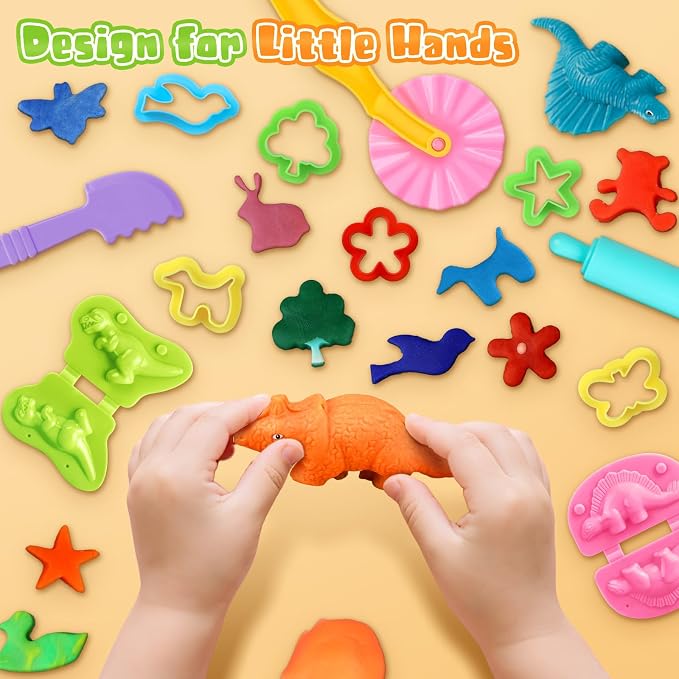 Dough Tools Set, 34 Pcs Dough and Clay Accessories with Stamp, Cutters, Dino Maker, Animals Molds, Rolling Pins, Modeling Clay Play Tools Kit for Boys Girls