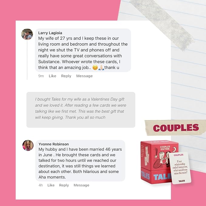 TALES 150 Conversation Starter Cards, Couples Edition, Prompts for Deeper Connection, Date Night Ideas, Anniversaries, and Quality Time Together