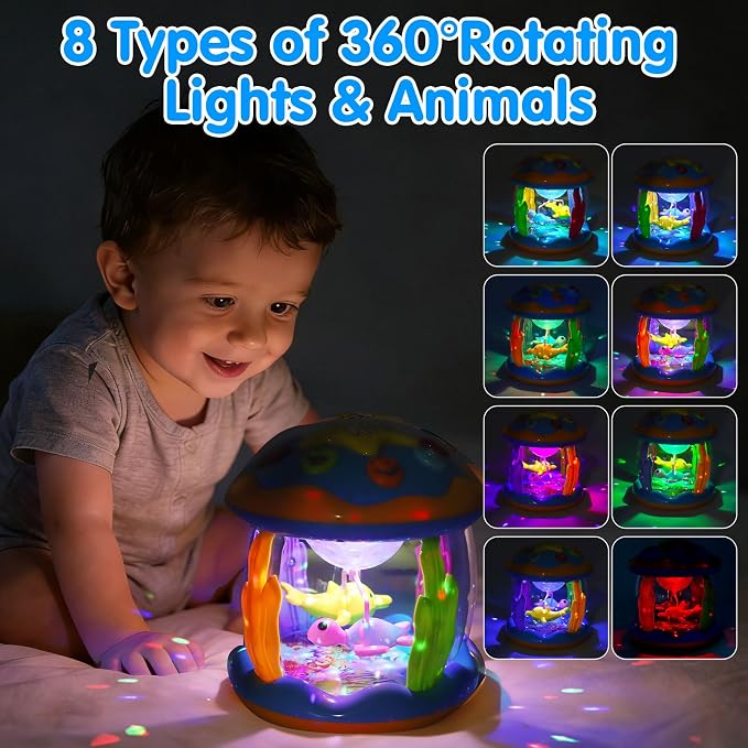 Baby Toys 0-6 Months Ocean Rotating Projector Musical Light Up Tummy Time Toys for Infants 0-3 4 5 6 7 8 9 Months Baby Aquarium Crawling Toys 6-12 Month Boys Girls 1 2 Year Old Birthday Shower Gifts