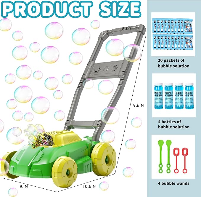 Bubble Lawn Mower for Kids Toddler 1-3 Years Old, Outdoor Play Bubble Blower Toy for Girl Boy Baby, Easter Birthday Gift for 1 2 Year Old Kids, Automatic Bubble Machine Toys for Garden Yard