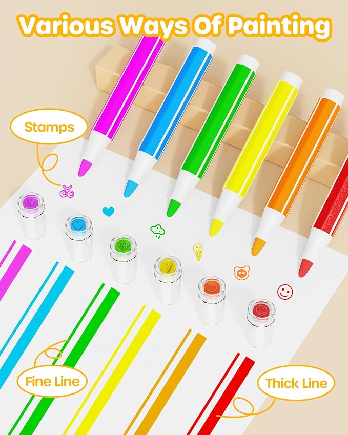 D-FantiX 36 Colors Washable Markers for Kids Ages 4-8, Stamp Markers with Coloring Books, Arts and Crafts, Airplane Car Road Trip Activities Travel Set, Art Supplies Gifts for Toddlers Girls Boys