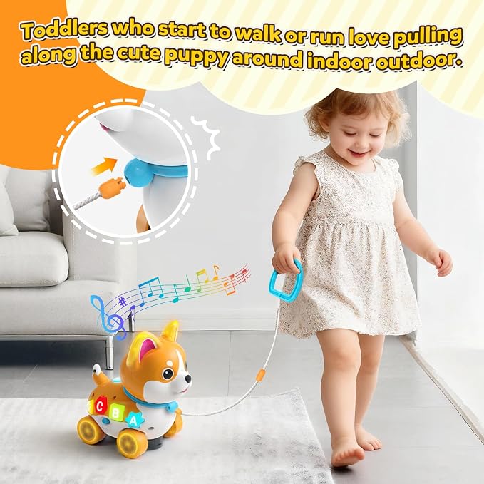 Baby Toys for 6-12-18 Month, 3-in-1 Musical Puppy Toy, Crawling & Walking Toys for 1 Year Old Boy Girl Gifts, Birthday Gift, Bilingual Learning Educational Puppy for 7 8 9 10 Months