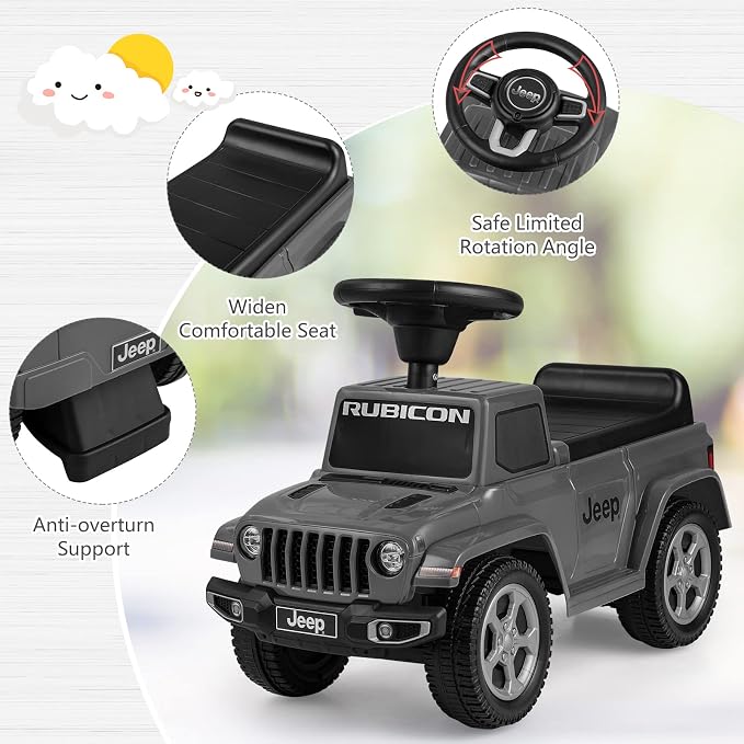 OLAKIDS Ride On Push Car, Licensed Jeep Foot-to-Floor Toddler Sliding Racer with Engine Sound, Horn, Under Seat Storage, Baby Walking Toy Gift for Boys Girls Kids Age 1.5-3 (Gray)