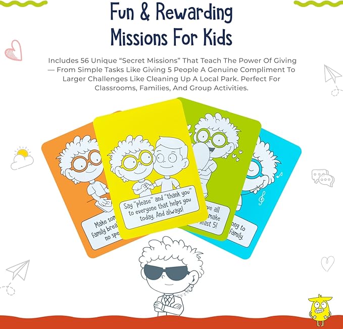 Open The Joy Kindness Mission Cards for Kids | 56 Secret Missions to Build Empathy, Compassion & Social Skills | Fun Screen-Free Activity Game for Families & Classrooms | Ages 4+ | SEL Learning Cards