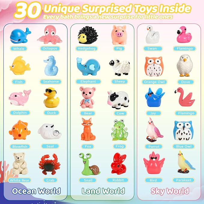 30 Pack Bath Bombs for Kids with Toys Inside, Kids Bath Bombs Gift Set with 30 Sea & Land & Sky Animal Surprise Toy, Child-Safe Natural Bubble Bath Toys, Birthday Gifts for Kids Boys Girls