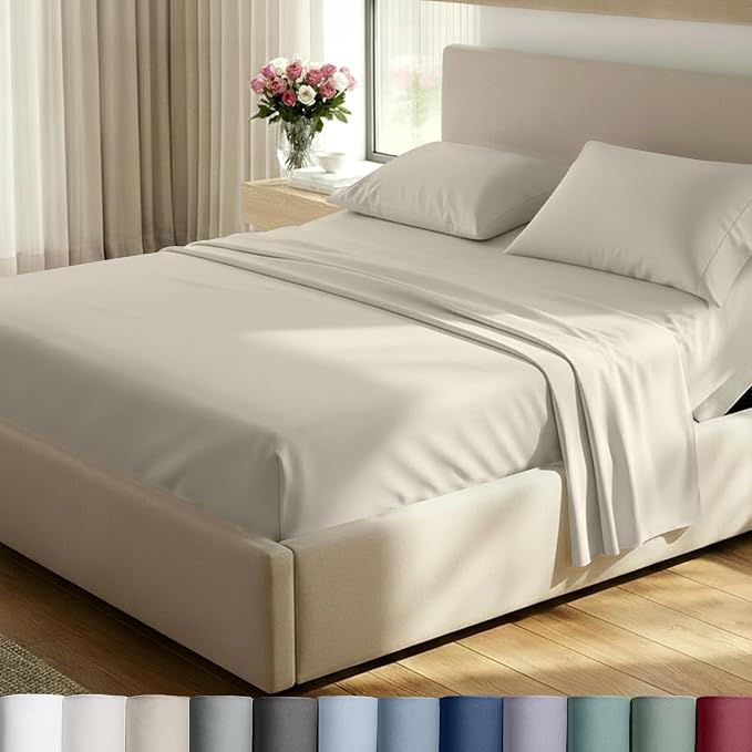 California Design Den Split King Sheet Set - Luxury 800 Thread Count, 100% Cotton Sateen, Bedding Set with Deep Pockets Sheets - Beige