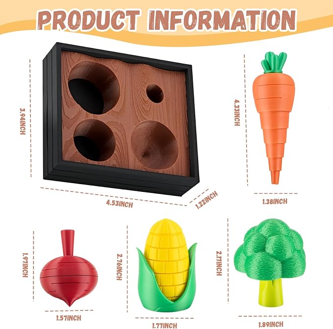 Vegetable Fidget Sensory Toys, Push-Pull Pop Stress Relief Toys for Kids & Adults, Anxiety Relief Calming Fidget Gift