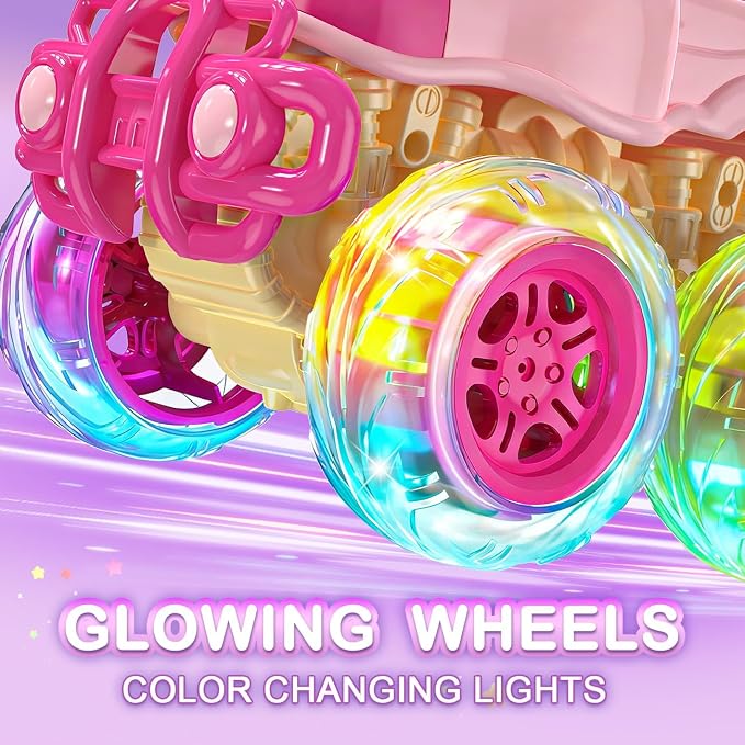 Girl Monster Truck for Toddlers 2-4: Princess Car, Girl Cars, Pink Monster Trucks for 1 Year Girls,Pull Back Cars for Toddlers 1-3,Unicorn Christmas Birthday Best Gift,Light Up for Kids