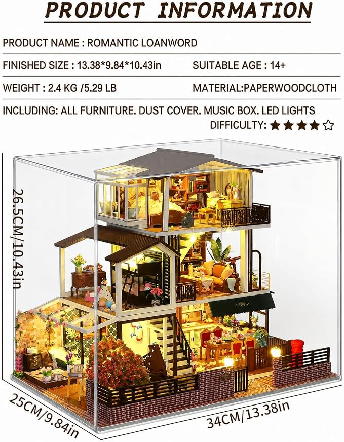Spilay Dollhouse DIY Miniature Wooden Furniture Kit,Mini Handmade Big Castle Model,1:24 Scale Creative Doll House Toys for Adult Gift