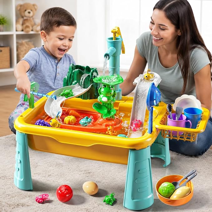 JUKUDAHU Water Table for Toddlers 1-3 - Toddler Outdoor Toy, Outside Water Play Table for Kids Ages 4-8, Play Sink Toy with Running Water, Fishing Games, Birthday Gifts for Boys and Girls 3 4 5 6