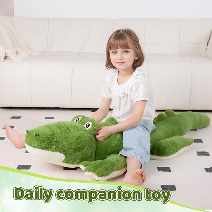 FFxiong 60 inch Green Giant Alligator Plush Stuffed Animal Toy 5 Feet Huge Big Soft Body Long Pillow Cute Extra Large Crocodile Plushies Gift for Kids Girl Boy Birthday Valentines Christmas