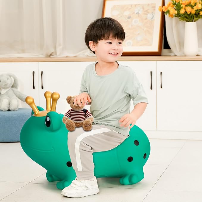 INPANY Bouncy Horse, Frog Hopper Toys, Toddlers Bouncing Animal Hopping Toys, Inflatable Ride on Rubber Bouncer, Outdoor Indoor Baby Birthday Gifts for 2 3 4 Year Old Girls Boys