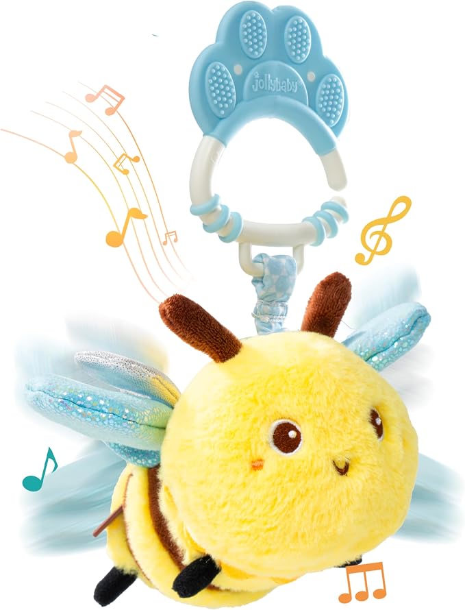 Jollybaby Musical Flying Bee Toy - Car Seat, Stroller, Crib & Play Gym Hanging Toys for Baby 0-6-12-24 Months, Tummy Time Sensory Music Toy for Infant Boys and Girls Gifts
