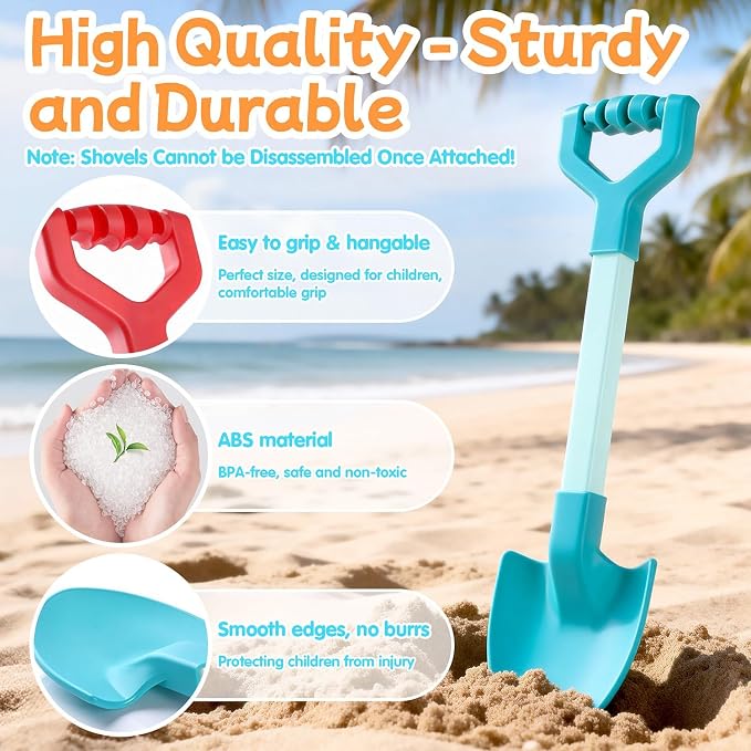 20 Inch Beach Sand Shovels for Kids, Heavy Duty Plastic Spades, 2 Pack Set for Sandbox Garden Snow Digging