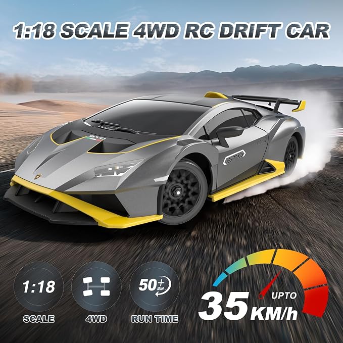 Lamborghini Remote Control Car, 1:18 Scale Lambo Toy Car, Officially Licensed Fast Rc Cars with Led Light, Race Car Toys for 4-12 Boys Girls Adults Birthday Ideas Gift.