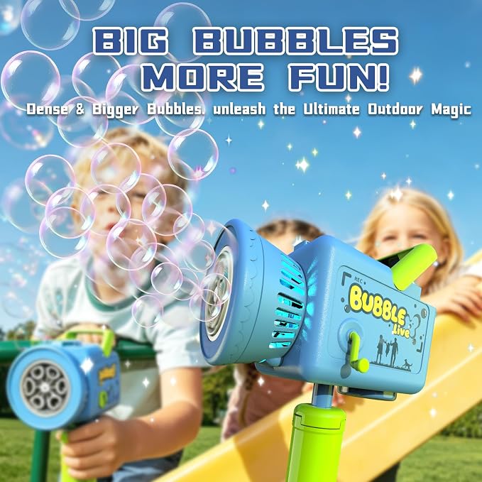 Kids Bubble Camera, Rechargeable Outdoor Bubble Machine with Tripod, USB Toy Gift for Party Birthday Camping