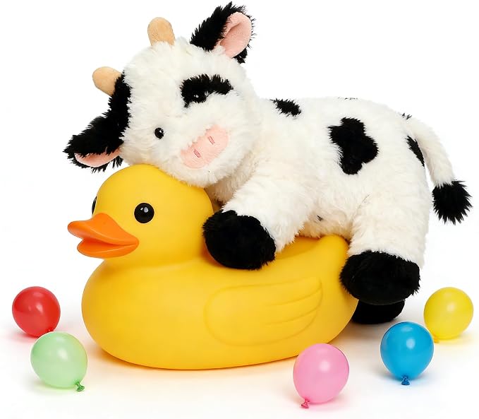 Hopearl Adorable Plush Cow Toy Floppy Kawaii Dairy Cattle Soft Stuffed Animal Cute Birthday Holiday Gift for Boys Girls Kids Toddlers, 9''