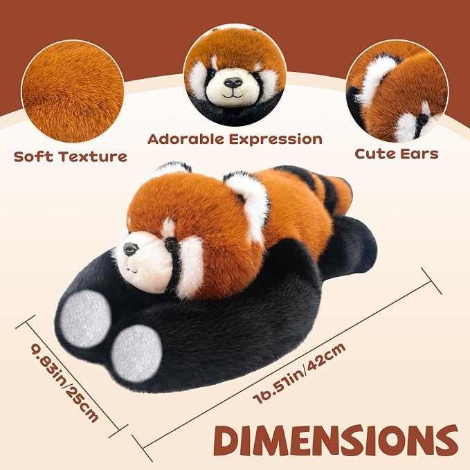 Red Panda Plush Stuffed Animal, 17 Inch | Weighted Arm, Huggable, Plush Pillow, Super Soft, Cute Stuffy, Room Decor, Birthday Graduation Gift for Kids, 0.93IB