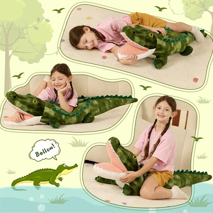 MorisMos Giant Alligator Stuffed Animal Body Pillow 4ft, 51.2" Extra Large Stuffed Alligator Toy for Kid Adult, Big Crocodile Plush Pillow, Realistic Crocodile Toy Gift for Christmas Birthday Decor