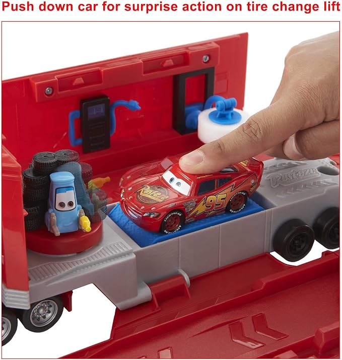 Mattel Disney and Pixar Cars Transforming Mack Playset, 2-in-1 Toy Truck & Tune-Up Station with Launcher, Lift & More, Movie-Inspired Graphics, Gift for Kids Ages 4 Years Old & Up
