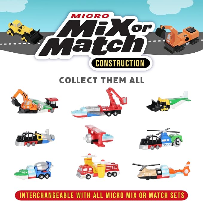 Popular Playthings Magnetic Vehicles for Toddlers 1-3, Mini Mix or Match Car Toys, Set of 7 Gift for Kids - Construction Trucks