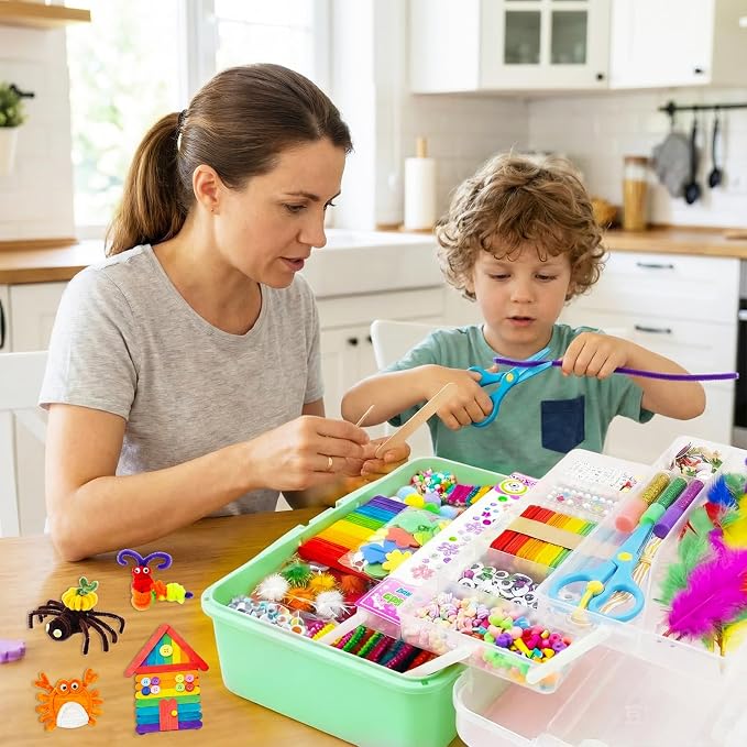 Bobbie Art Arts & Crafts Box - 3000+ pcs Deluxe Craft Supplies Box Green - Art Crafting Kit Birthday Gifts for Kids, School Supply for Ages 4-12