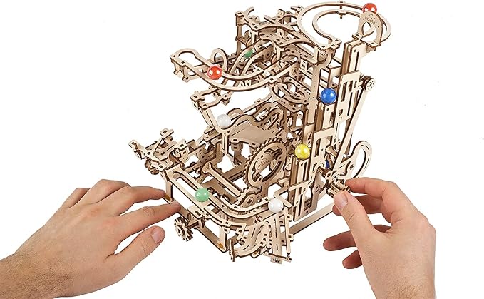 UGEARS Marble Run Tiered Hoist 3D Wooden Puzzles for Adults - Wooden Model Kits for Adults Marble Run Hobbies for Men Wooden Marble Race Model Kits for Adult Brain Teaser, Hobby Set