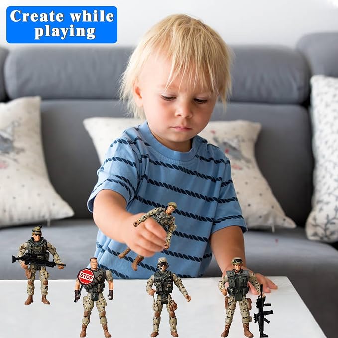 Military Soldier Action Figures, 6Pcs Military Soldier Toys for Boys 3 4 5 6 7+ Year Old, 4-Inch Toy Figure & Playsets with Weapon Accessories, Cake Topper