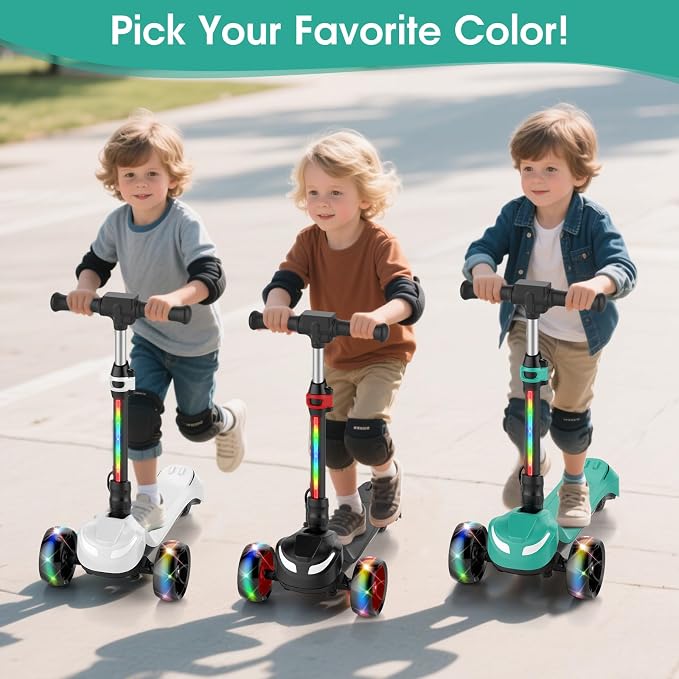 Electric Scooter for Kids Ages 3-8, 3 Wheels Electric Scooter, Electric Kick Scooter with 2 Speeds, Long Battery Life, Flashing LED Wheels, Adjustable Height, B2 with Bluetooth Music for Boys/Girls