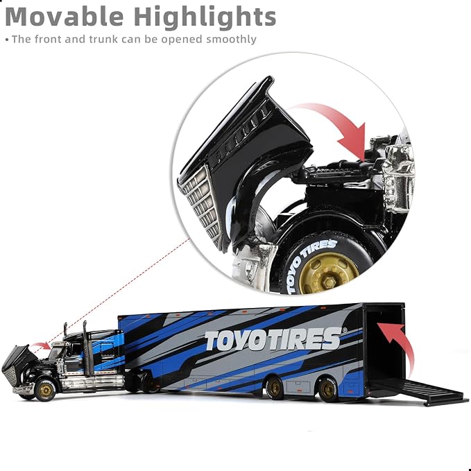 Alloy Metal Diecast Tow Traktor Toy 1:64 Scale International Lonestar Heavy Truck Model Semi Trailer Head Toy Gift Classic Truck Model Collection for Kid Boy Men Adult (Black)