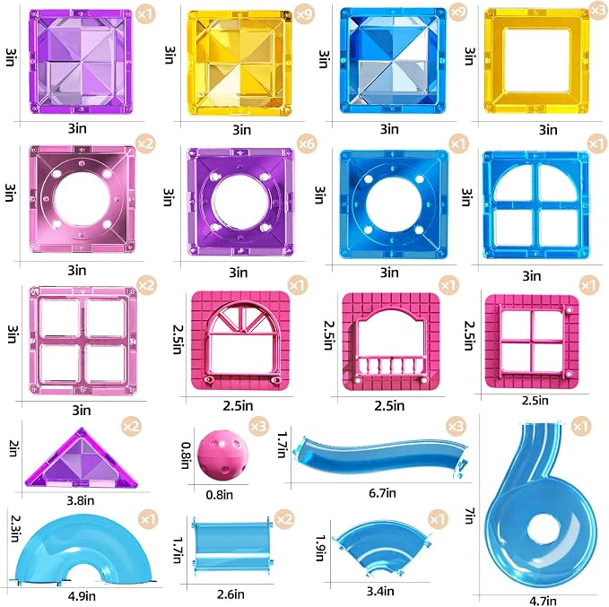 Magnetic Tiles Educational Toys, 50PCS Magnetic Blocks Building Set with Marbles Run for Kids Ages 4-8, Magnet Tiles STEM Learning & Sensory Toys for Girls Boys Perfect Preschool Toy for Toddlers 3-5