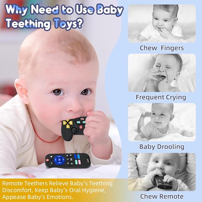 Baby Teething Toys for 3-6-12 Months, Silicone Sensory Teether Remote & Game Controller, BPA-Free Infant Teething Relief Toy for Newborn Boys Girls, Soothing Autism Gift for Birthday or Easter