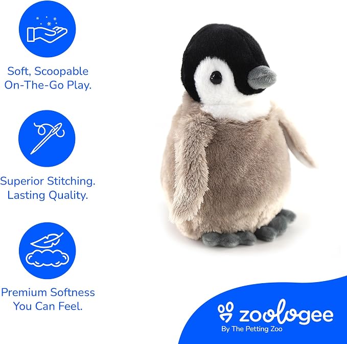 The Petting Zoo Penguin Chick Stuffed Animal Plushie, Gifts for Kids, Scoopz Animals, Penguin Chick Plush Toy, 8 inches