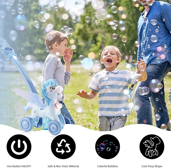 Bubble Machine Blower Blaster Lawn Mower Maker Blue Toy Fun Portable Handheld Operate Automatic Battery Electric Outdoor Summer Birthday Best Gift Light for Toddler Boy Girl Kid 3-12 Year Old