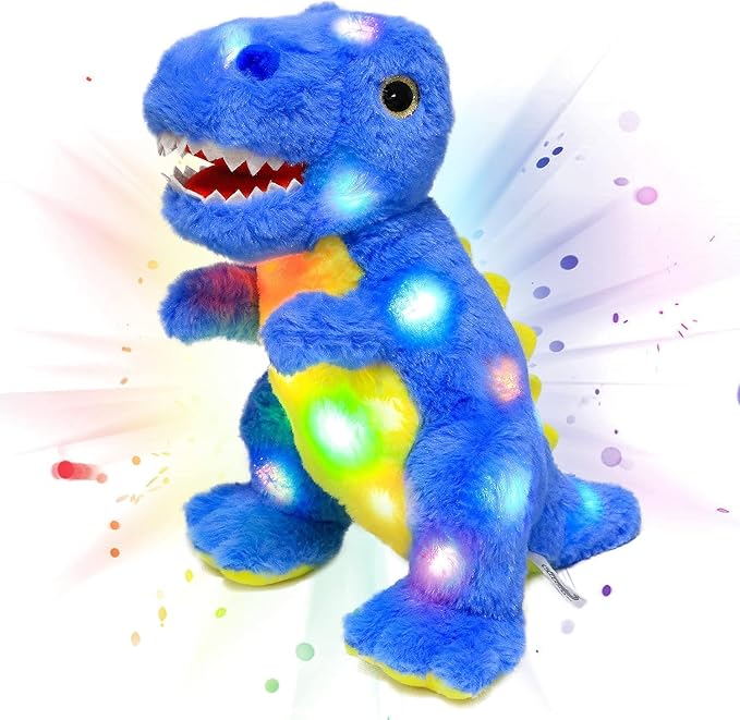 Light-up Plush Blue Dinosaur LED Stuffed Animal Birthday Christmas T-Rex Plushies Toy Gifts for Kids Toddler Girls, 12.5"
