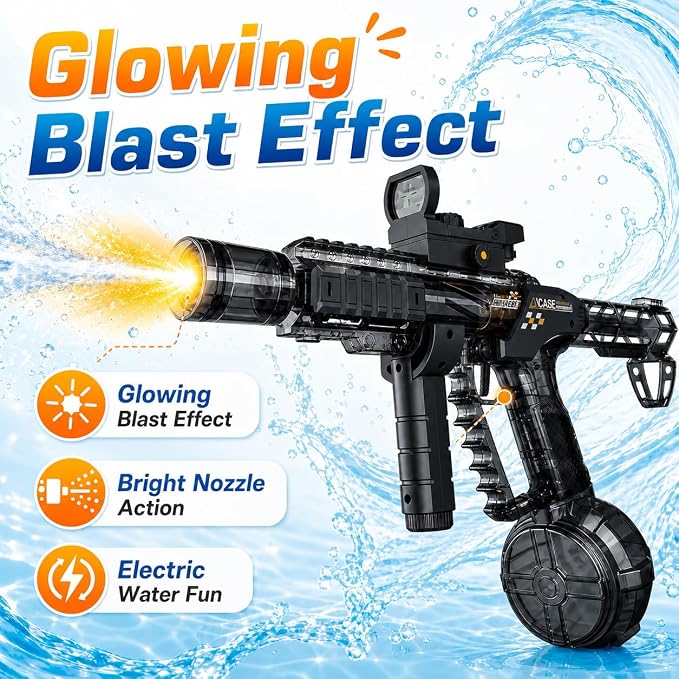 Electric Water Blaster Toy, Rechargeable Battery Automatic Water Spray Toy with LED Lights, 350cc Large Capacity Outdoor Summer Water Play Toy for Kids & Adults, Pool Party Beach Backyard Game Toy