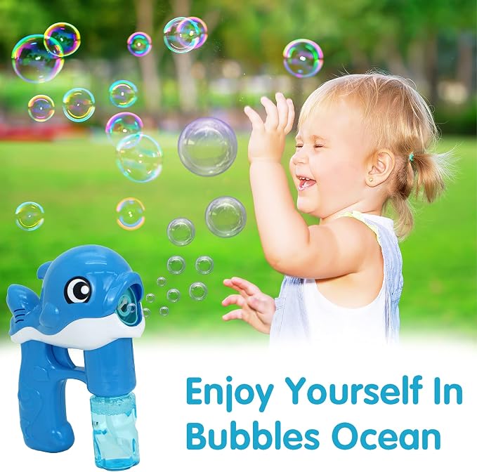 JOYIN 2 Bubble Guns Kit, Whale Automatic Bubble Maker Blower Machine with 4 Solutions for Kids, Party Favors, Summer Toy, Birthday, Outdoor & Indoor Activity