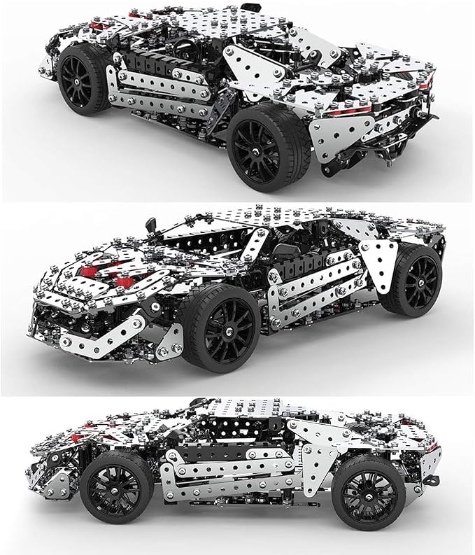 Building Sets Stem Assembly Metal 3-D Puzzle Off-Road Model Car Building Kit Construction Set Toys Assembly RC Metal Racing Car 867PCS/Included Motor