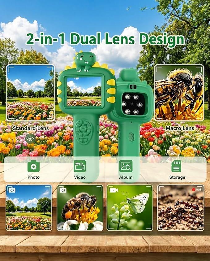 Outdoor Portable Kids Microscope: 100g Lightweight Pocket Design Magnifying Camera for Travel – 3.5H Rechargeable Battery & 6 LEDs for Anytime Exploration – 1s Quick Auto Focus