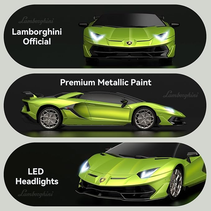 AEROQUEST 1:24 Lamborghini Remote Control Car （Green） | Officially Licensed,Birthday Gift,Toys for ages 3-8,Aventador SVJ Mode,Electric Sport Racing,Hobby RC Cars