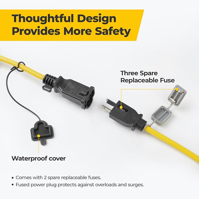 100FT 3-Prong Construction String Lights, LED Work Light, ETL Certified, IP65 Waterproof, Linkable up to 8 Sets, Temporary Lighting for Jobsite, Attic, Garage