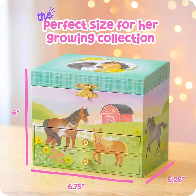 Giggle & Honey Musical Horse Jewelry Box for Girls - Kids Dancing Horse Music Box with Mirror, Horse Gifts for Little Girls, Childrens Birthday Gift, Ages 3-10