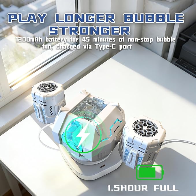 Remote Control Rotating Bubble Machine, Rechargeable Auto Bubble Blower for Kids Party Outdoor Gift