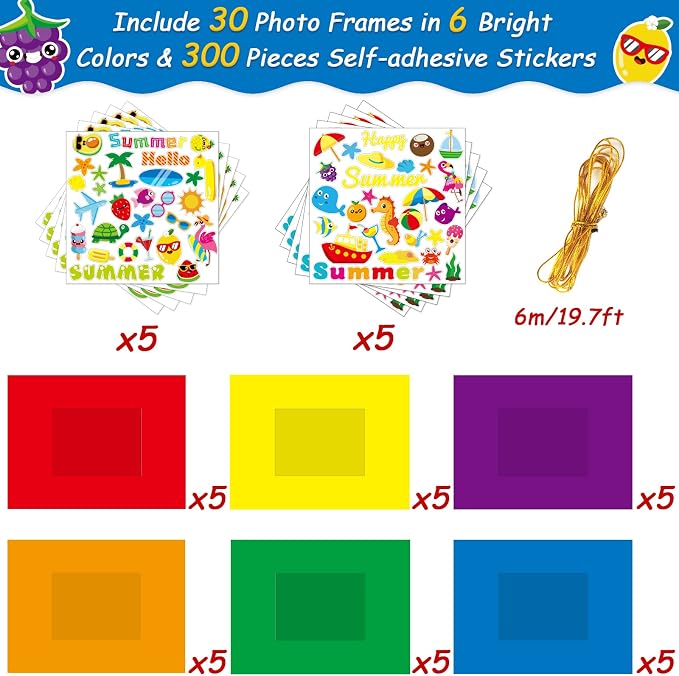 30 Pcs Summer Craft Kits for Preschool Kids First Day of School DIY Paper Picture Frame Craft Art Craft Kindergarten Home Classroom Indoor Activities Game Summer Party Favor Decor