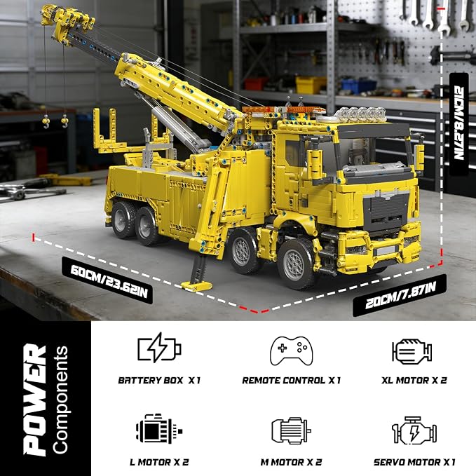 Mould King 17028 Road Rescue Crane Truck Building Blocks, APP & Remote Control Motorized Engineering Tow Truck, 4883 PCS Large Construction Vehicle Model, Advanced Mechanical Building Kit for Adults