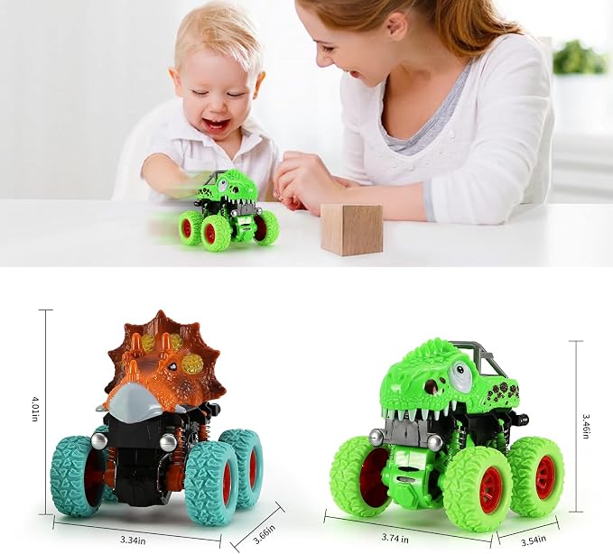 Dinosaur Monster Truck Toys for 3 4 5 Year Old Boys, 2 Pack with 6 Mini Dinosaur Figures, Monster Trucks for Boys Ages 3-4-5-7, Toys for Kids 3-5 Years Birthday /Christmas