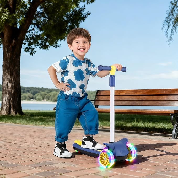2 in 1 Kick Scooter with Removable Seat, 3 LED Wheels Kick Scooter for Kids, 4 Adjustable Height & Foldable Design Toddler Scooters Sit or Stand Ride for Boys & Girls 2-10 Years Old
