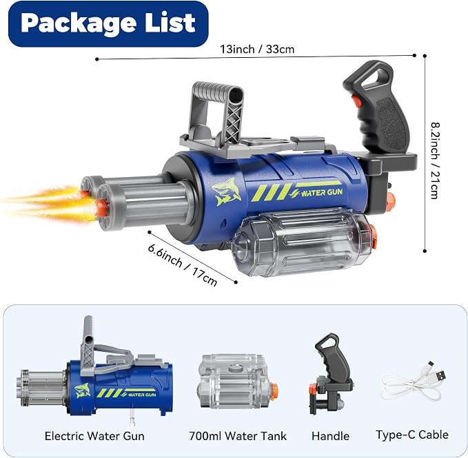 Electric Water Gun for Adults & Kids, Voice Control Automatic Water Guns, 26-30 FT Long Range Gatling Watergun with LED Lights, Squirt Water Guns Summer Outdoor Pool Toys for Boys Girls Ages 8-12+